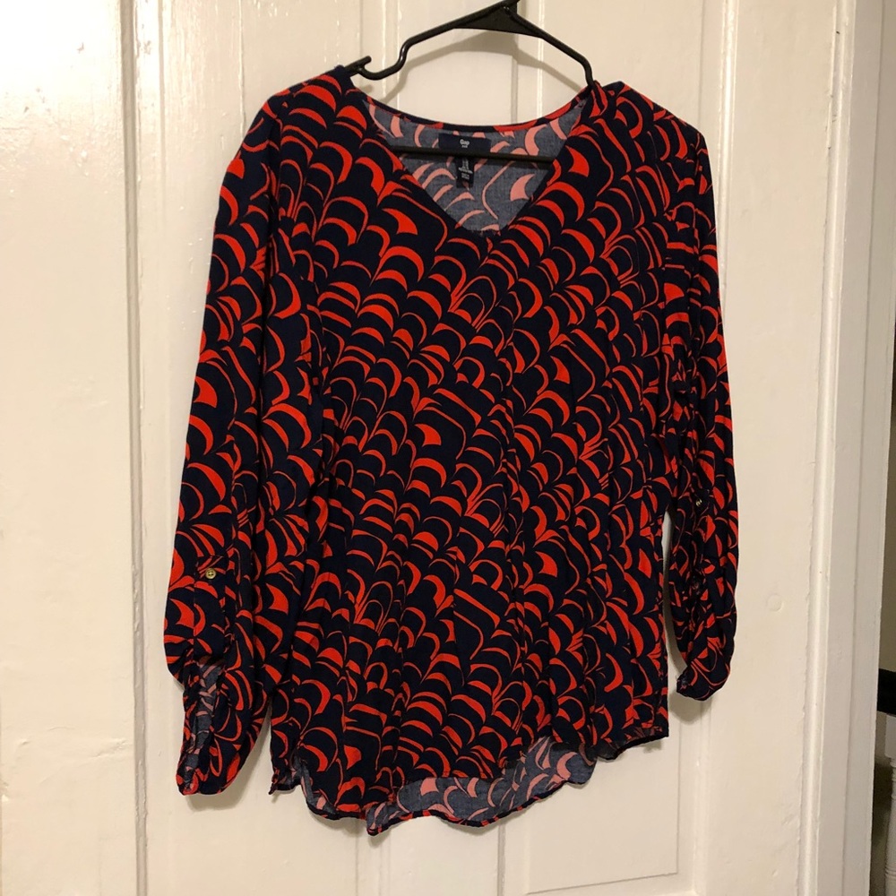 Gap 3/4 Sleeve Navy+Red Top - XL